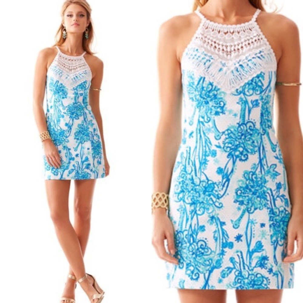 Lilly Pulitzer Shift Dress with Pearl Laced Neck